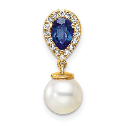 14K Gelbgold 6-7mm Rund Süßwasser Zuchtperle /pear Saphir/diamond Tropfen Kette Anhänger
