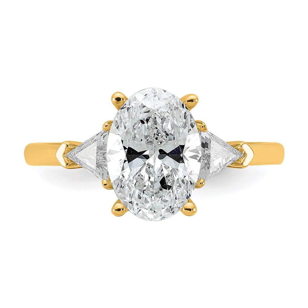 14K Gelbgold 1/2 Karat Im Labor Gezüchtet Diamant Vs/si+ G+ Trillant und 2 Karat Oval Mittig Halbfassung Dreistein Verlobungsring