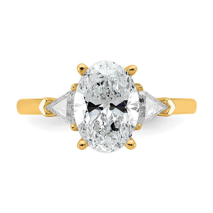 14K Gelbgold 1/2 Karat Im Labor Gezüchtet Diamant Vs/si+ G+ Trillant und 2 Karat Oval Mittig Halbfassung Dreistein Verlobungsring