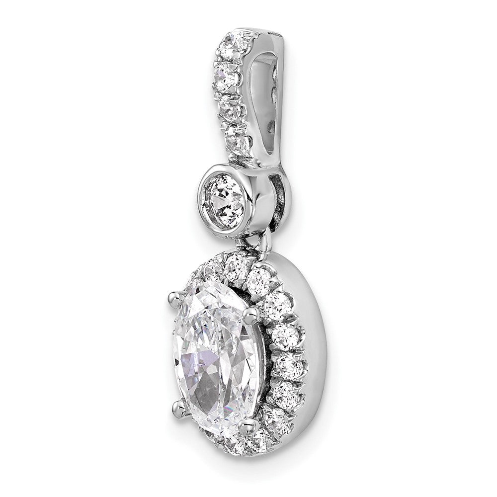 14K Weißgold Anhänger mit 2 Karat zertifiziertem im Labor gezüchtetem Diamanten VS+ F+, Oval, komplettes Halo-Design