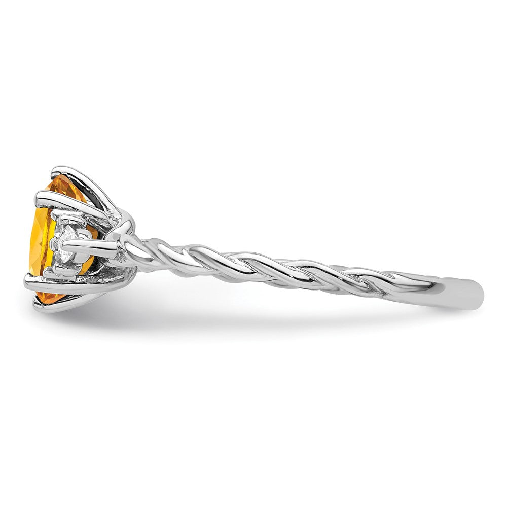 14K Weißgold Ring mit Diamant und ovalem Citrin (November) 7x5, gedreht, Größe 7