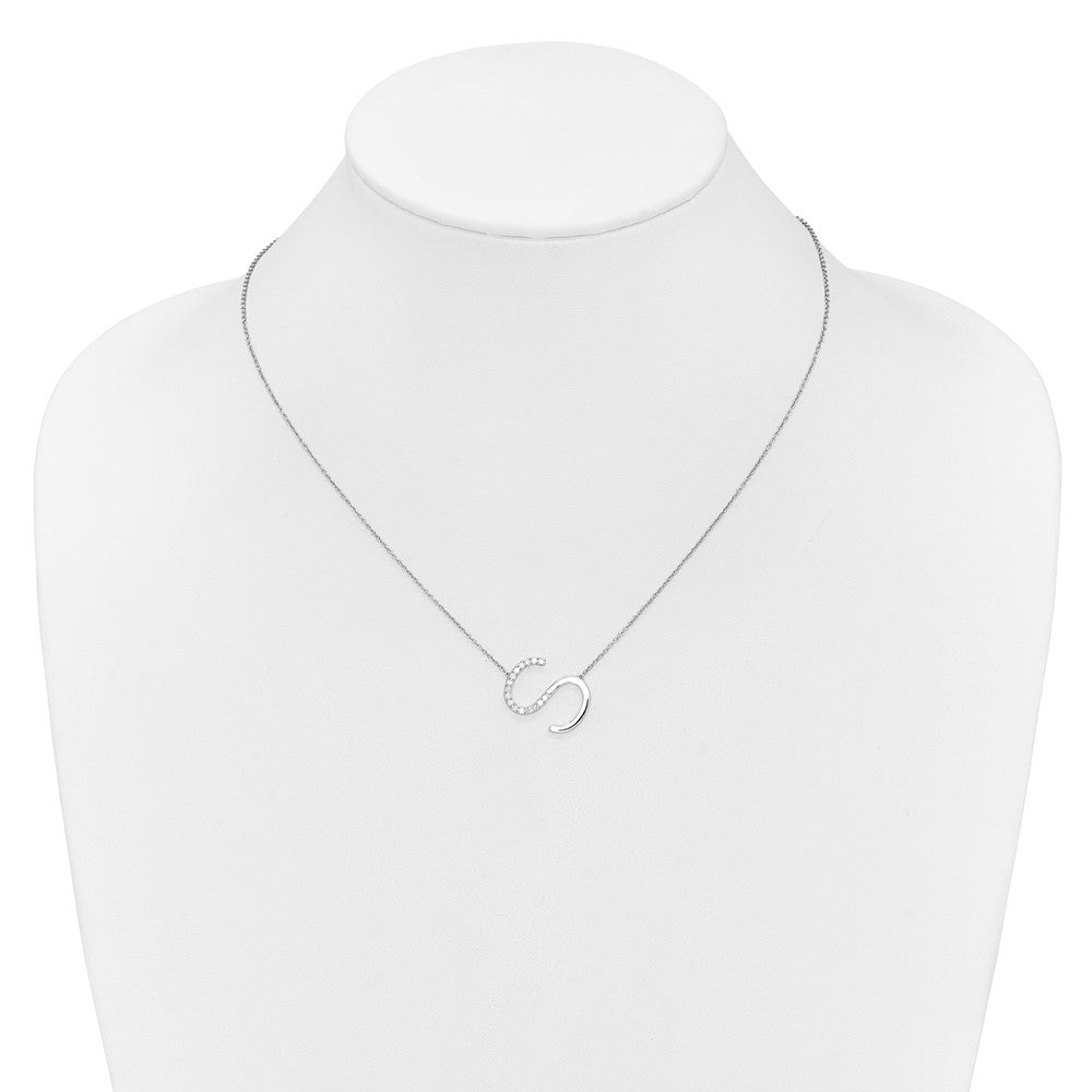 14K Weißgold Seitlich Diamant Initiale S 18 Zoll Halskette