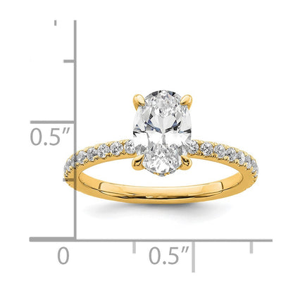 14K Gelbgold Verlobungsring mit 1,875 Karat zertifiziertem, im Labor gezüchtetem Diamanten VS+ F+ im Oval-Schliff, Solitär mit Flair-Fassung