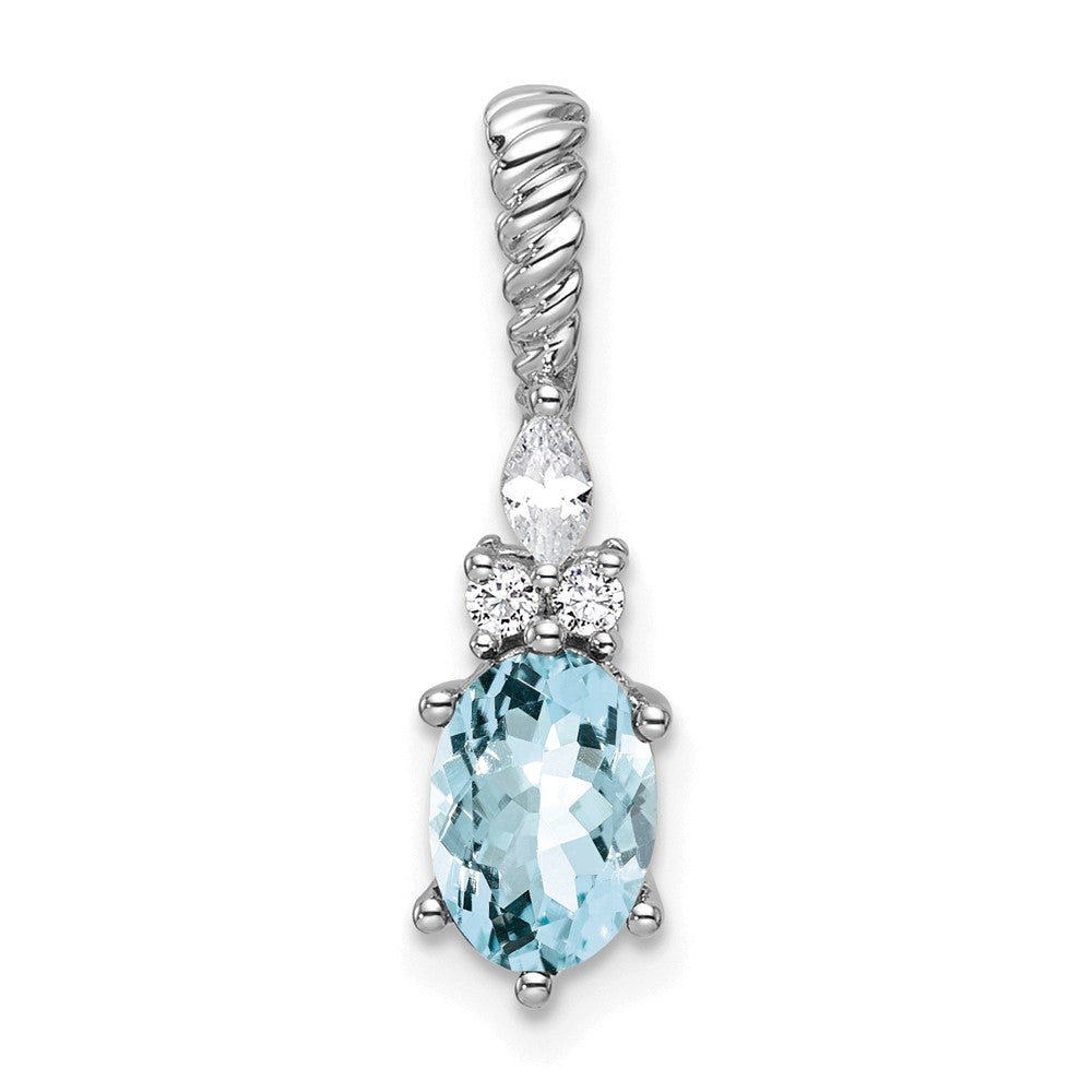 14K Weißgold Diamant und 7x5 Oval March/aquamarine Gedreht Kette Anhänger