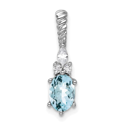 14K Weißgold Diamant und 7x5 Oval March/aquamarine Gedreht Kette Anhänger