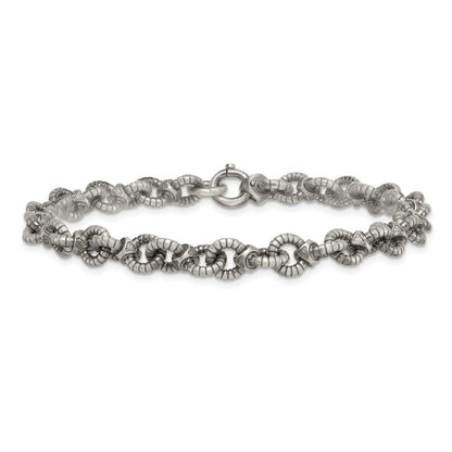 Sterlingsilber Schwarz Rutheniumbeschichtet Gebürstet Fantasie Strukturiert Ankerkette Glieder Herren Gliederarmband