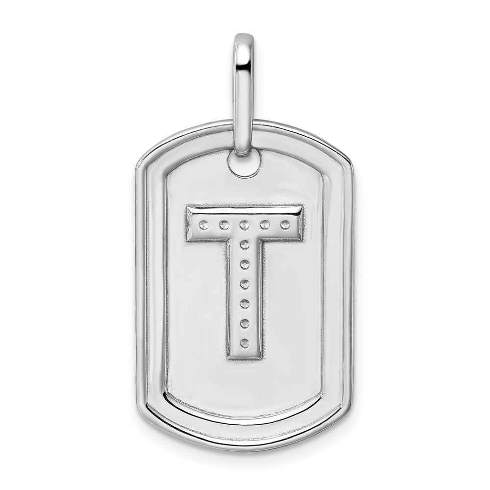 14K Weißgold Diamant-Initial-"T" Dogtag-Charm