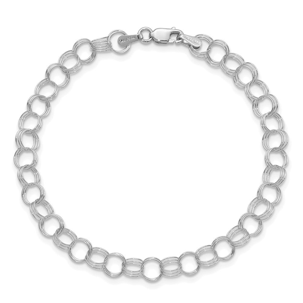 14K Weißgold 6mm Massiv Dreifach Glieder Charm Armband