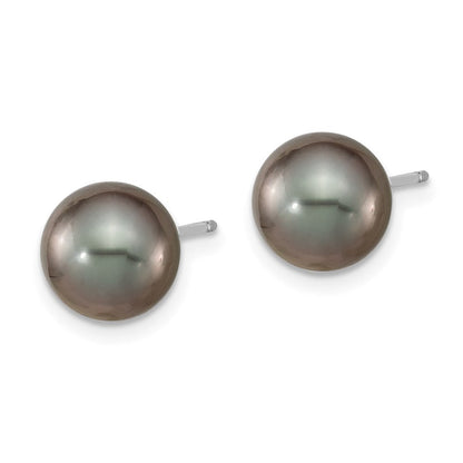 14K Weißgold 8-9mm Schwarz Rund Tahitian Salzwasser Zuchtperle Ohrstecker
