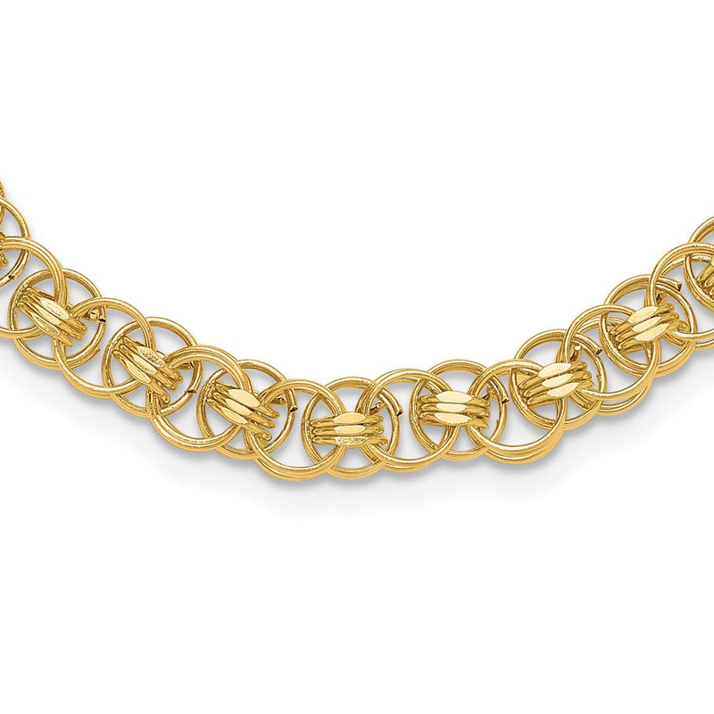 14K Gelbgold Poliert 7.6mm Fantasie Doppelt Glieder 18 Zoll Halskette