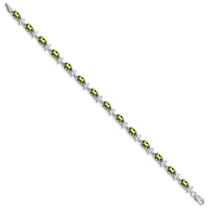 14K Weißgold Komplett Diamant und Oval Peridot Blumen 7 Zoll Armband