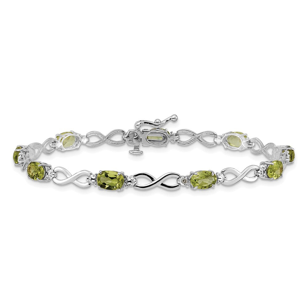 14K Weißgold Komplett Oval Peridot und Diamant Unendlichkeit Glieder 7 Zoll Armband