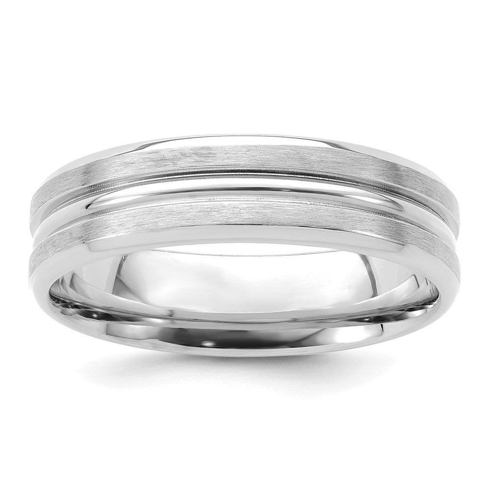 14K Weißgold 6 mm leichter Ehering mit Komfort-Passform, gebürstet-satiniert mit Mittelrille