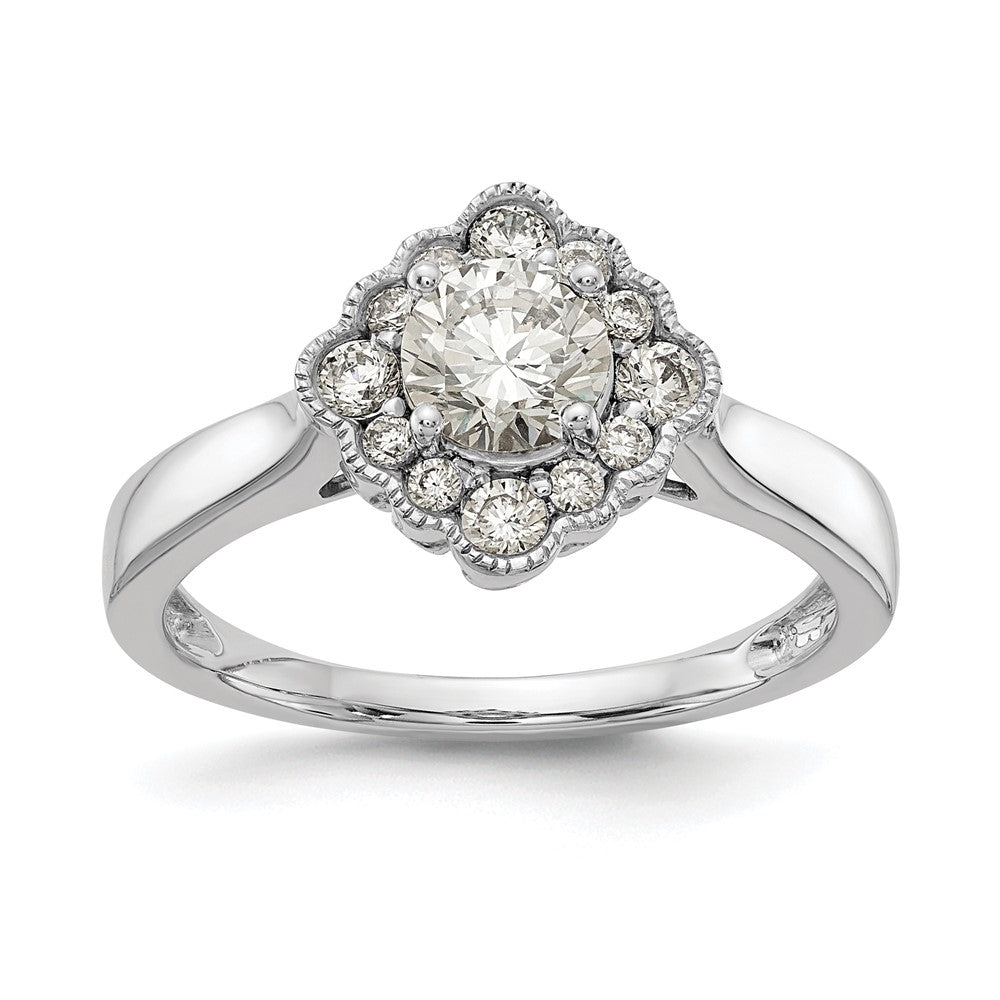 True Origin 14K Weißgold Verlobungsring mit Halo, 0,25K Labor-gezüchteten Diamanten, rundes Semi-Mount, VS+ F+