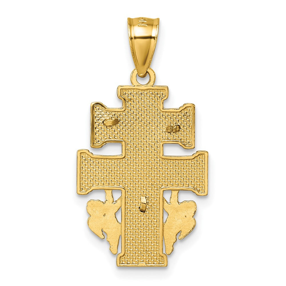 14K Gelbgold polierter und strukturierter Cara-Vaca-Kruzifix-Anhänger