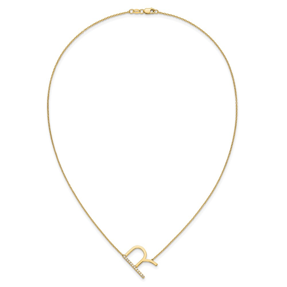 14K Gelbgold Seitlich Diamant Initiale R 18 Zoll Halskette