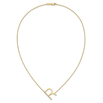14K Gelbgold Seitlich Diamant Initiale R 18 Zoll Halskette