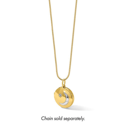 14K Gelbgold mit Rhodium Diamant Stern und Mond 20mm Rund Medaillon