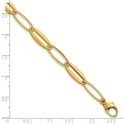 14K Gelbgold Gebürstet und Poliert 7.25mm Lang Oval Glieder 7.5 Zoll Armband