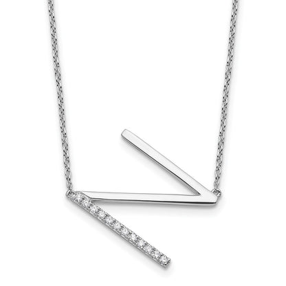 14K Weißgold Seitlich Diamant Initiale N 18 Zoll Halskette