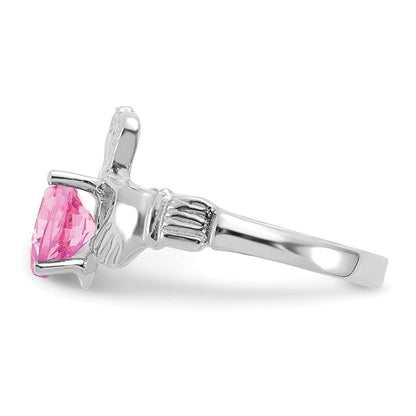 14K Weißgold October Zirkonia Herz Geburtsstein Claddagh Ring