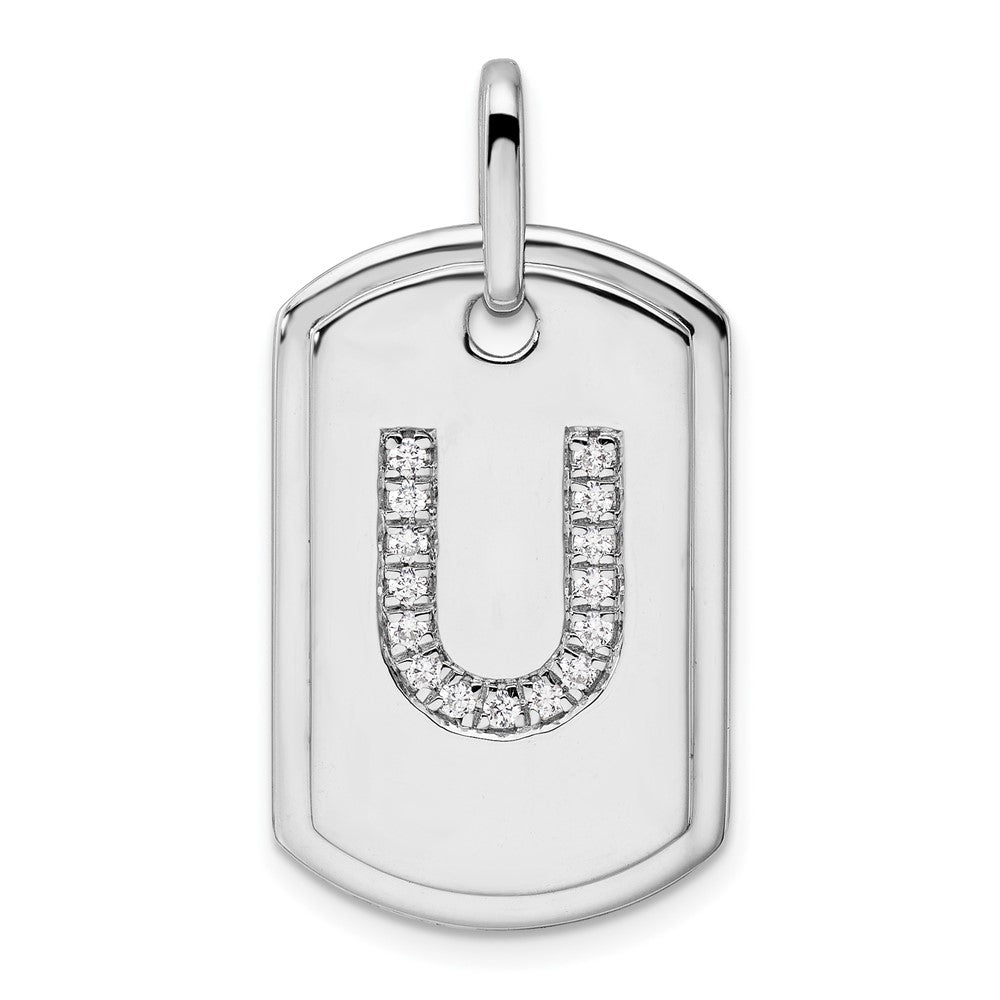 14K Weißgold Diamant-Buchstabe-U-Erkennungsmarken-Charm