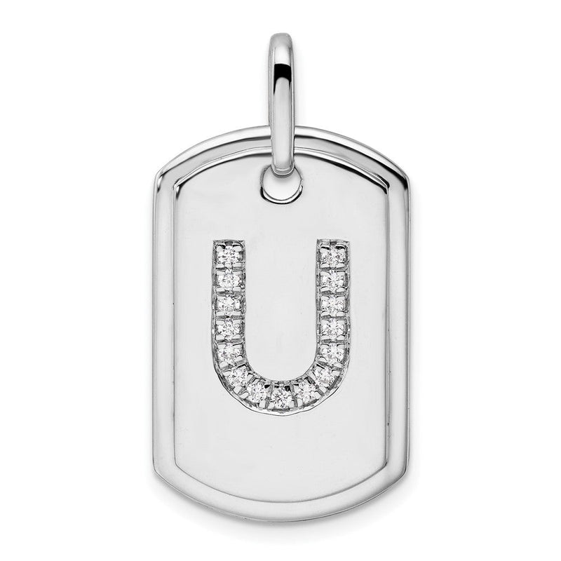 14K Weißgold Diamant-Buchstabe-U-Erkennungsmarken-Charm