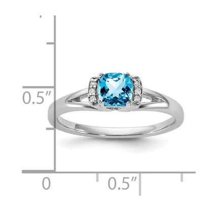 14K Weißgold Poliert Diamant und Blautopas Mode Ring