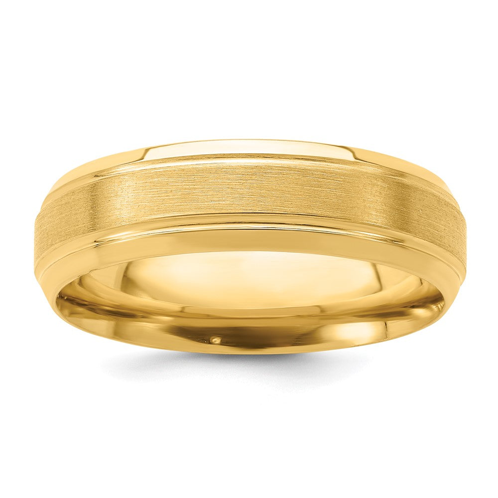 14K Gelbgold 6 mm Ehering mit Standardgewicht, Komfort-Passform, gebürstet-satinierter/polierter Kantenlinie