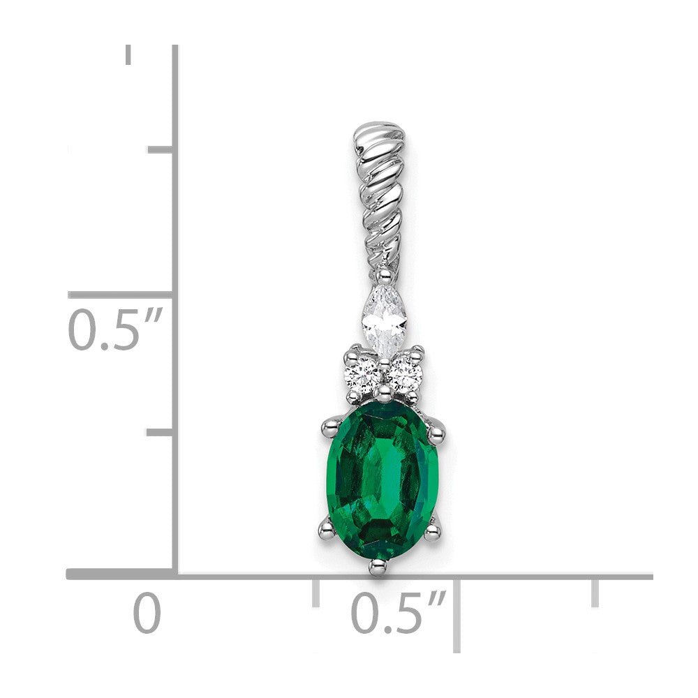 14K Weißgold Diamant und 7x5 Oval May/im Labor Erzeugt Smaragd Gedreht Kette Anhänger