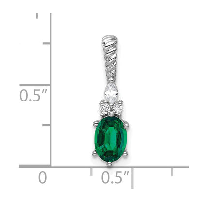 14K Weißgold Diamant und 7x5 Oval May/im Labor Erzeugt Smaragd Gedreht Kette Anhänger
