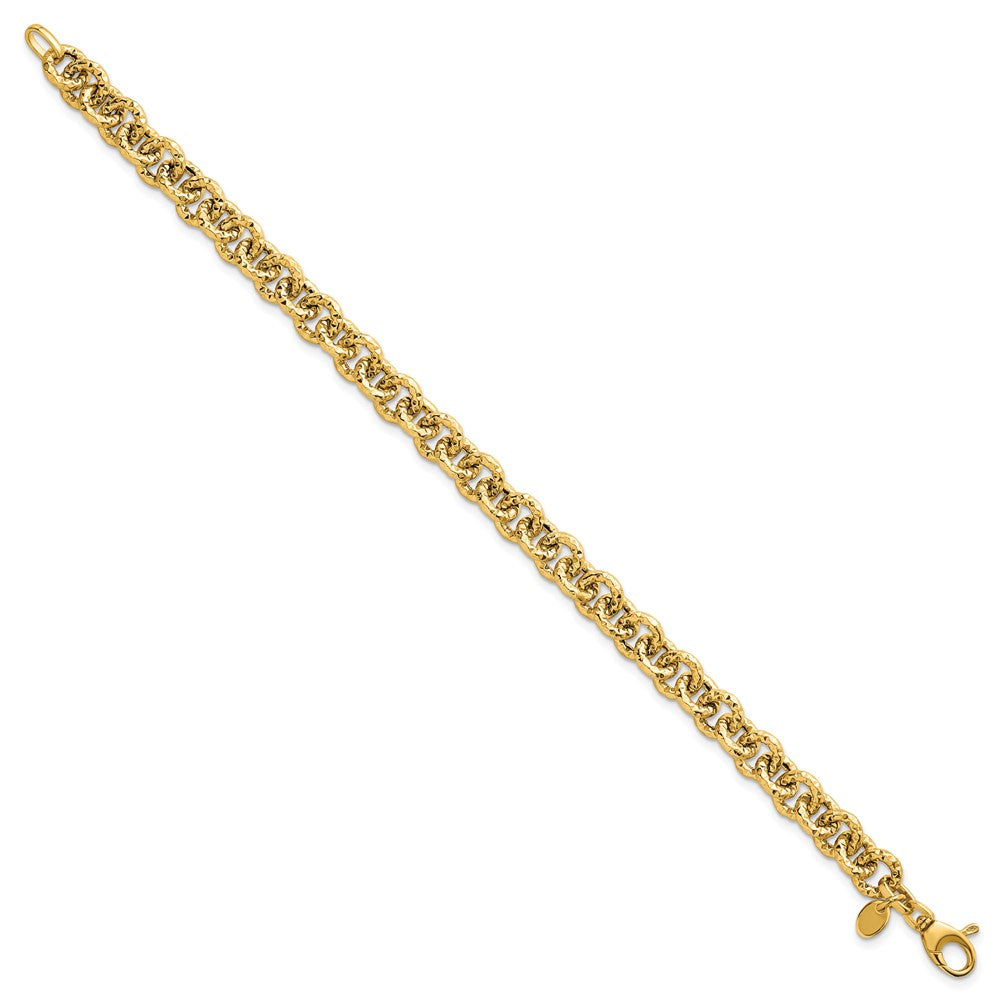 14K Gelbgold Poliert und Strukturiert 7.3mm Ankerkette Kette 7.5 Zoll Armband