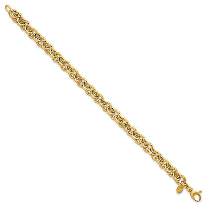 14K Gelbgold Poliert und Strukturiert 7.3mm Ankerkette Kette 7.5 Zoll Armband