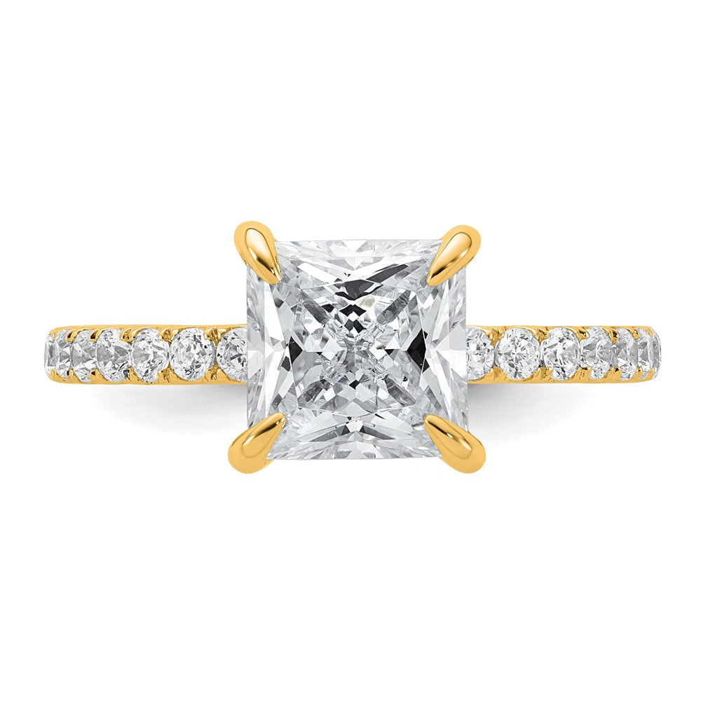 14K Gelbgold 2,5K Zertifizierter Laborgezüchteter Diamant VS/SI+ G+ Princess Solitär-Verlobungsring mit Flair, komplett