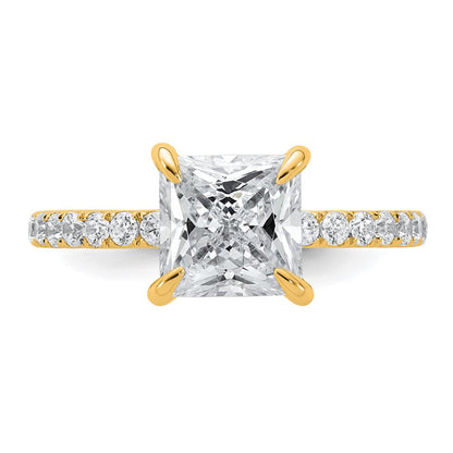 14K Gelbgold 2,5K Zertifizierter Laborgezüchteter Diamant VS/SI+ G+ Princess Solitär-Verlobungsring mit Flair, komplett