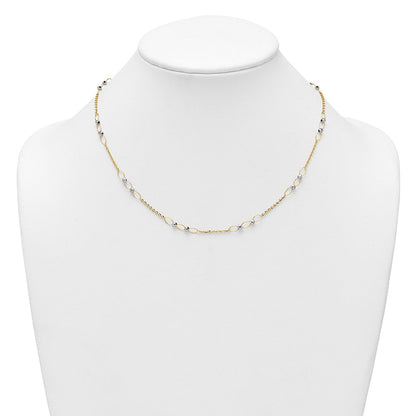 14K Bicolor Gold Bicolor Poliert Oval Knöpfe und Facettiert Perlen 18 Zoll Halskette