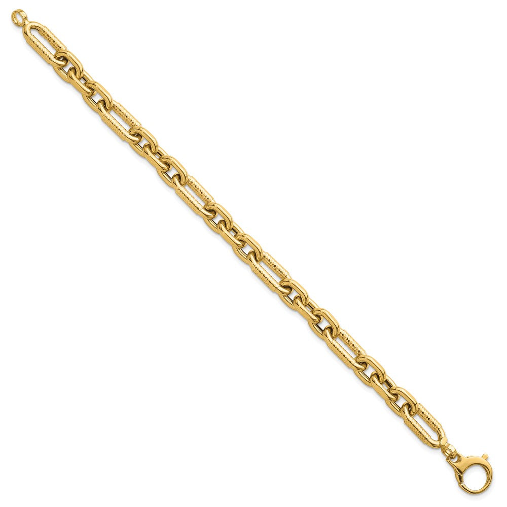 14K Gelbgold Poliert 8.8mm Diamantiert Fantasie Figaro Glieder 7.5 Zoll Armband