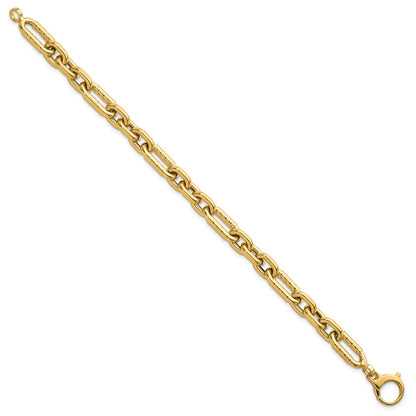 14K Gelbgold Poliert 8.8mm Diamantiert Fantasie Figaro Glieder 7.5 Zoll Armband