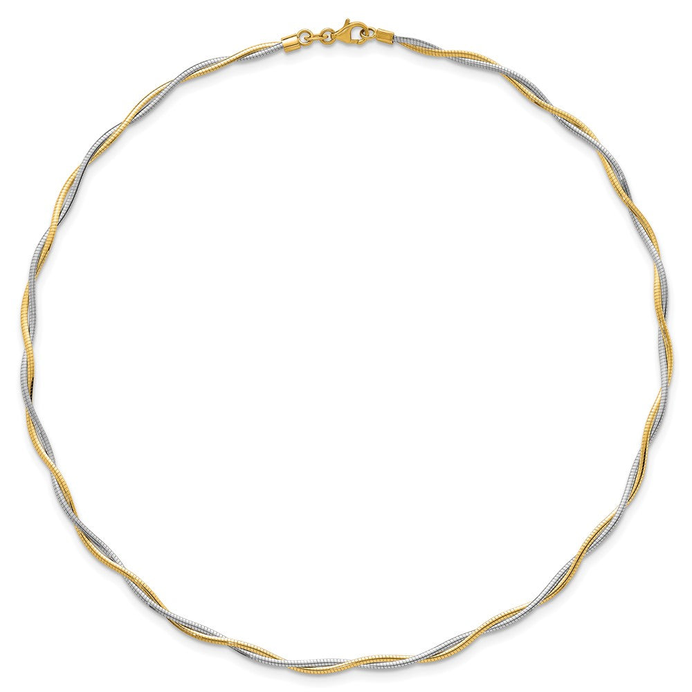14K Bicolor Gold Bicolor Poliert Gedreht Rund Omega 17 Zoll Halskette
