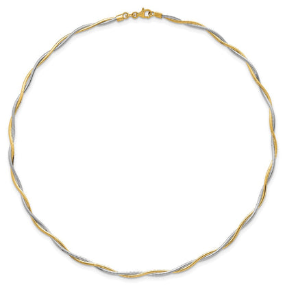 14K Bicolor Gold Bicolor Poliert Gedreht Rund Omega 17 Zoll Halskette
