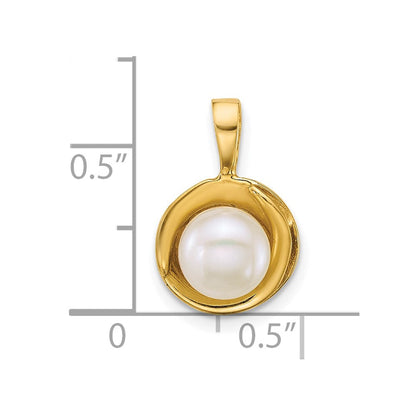 14K Gelbgold Poliert 6-7mm Knopf Süßwasser Zuchtperle Anhänger