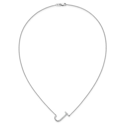 14K Weißgold Seitlich Diamant Initiale J 18 Zoll Halskette