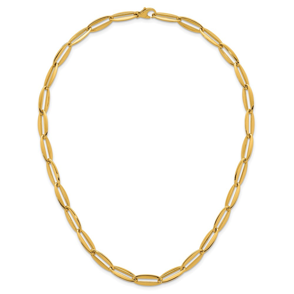 14K Gelbgold Poliert 7mm Lang Oval Glieder 18 Zoll Halskette