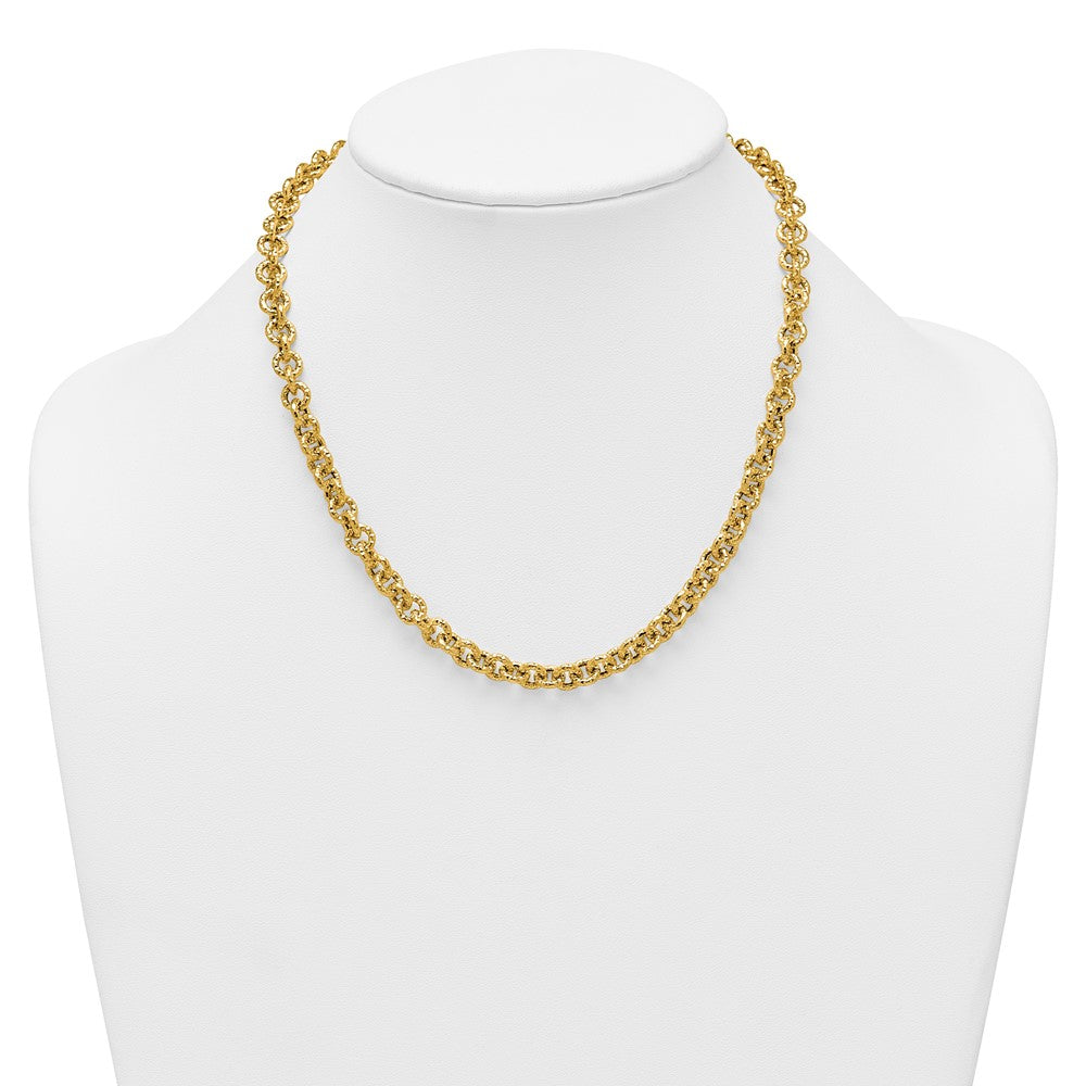 14K Gelbgold Poliert und Strukturiert 7.3mm Ankerkette Kette 18 Zoll Halskette