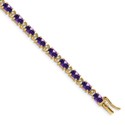 14K Gelbgold Komplett Oval Amethyst und Diamant 7 Zoll Armband