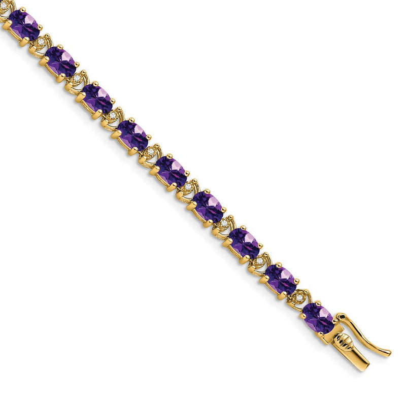 14K Gelbgold Komplett Oval Amethyst und Diamant 7 Zoll Armband