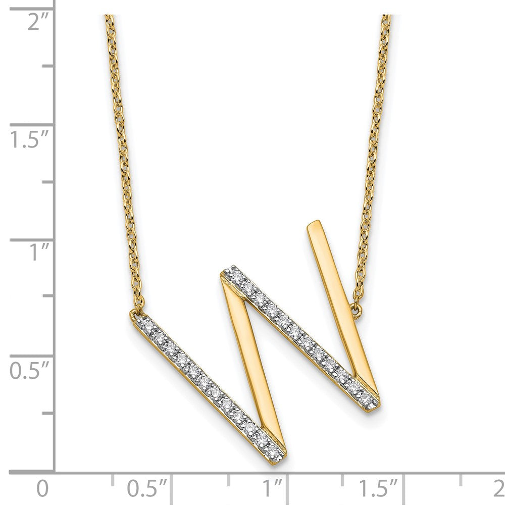 14K Gelbgold Seitlich Diamant Initiale W 18 Zoll Halskette