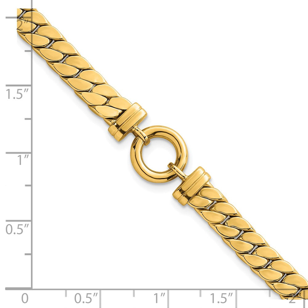 14K Gelbgold Poliert Flach Panzer Glieder mit Mittig Kreis Element 7.5 Zoll Armband