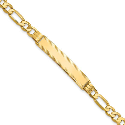 14K Gelbgold Poliert Massiv Kette/solid Platte Figaro Glieder Diamantiert 39x8mm Platte 8 Zoll Id Armband