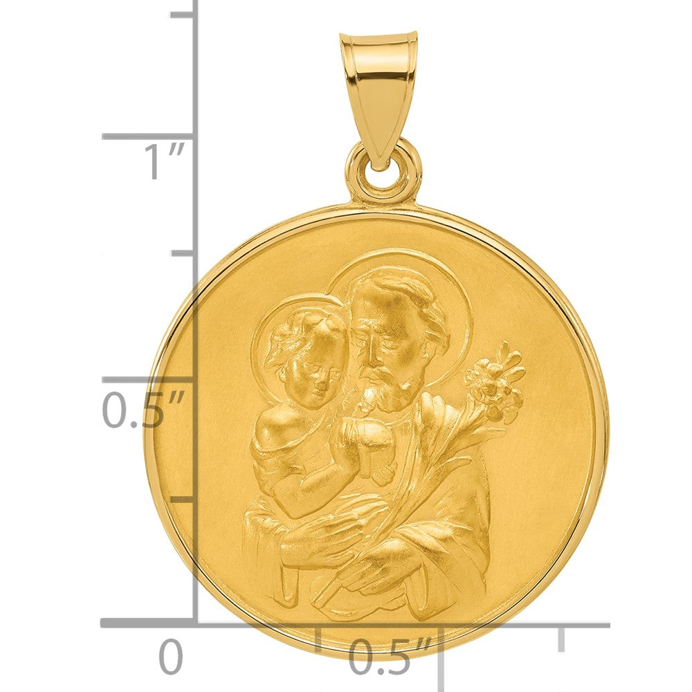 14K Gelbgold Poliert und Satiniert Massiv Groß St Joseph Medaille Rund Anhänger